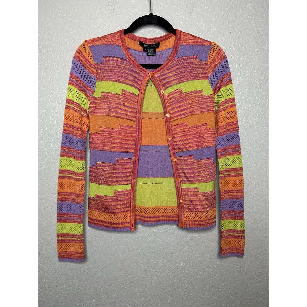 Etcetera Bright Multicolored Long Sleeve Button Cardigan Funky Y2K Style Small